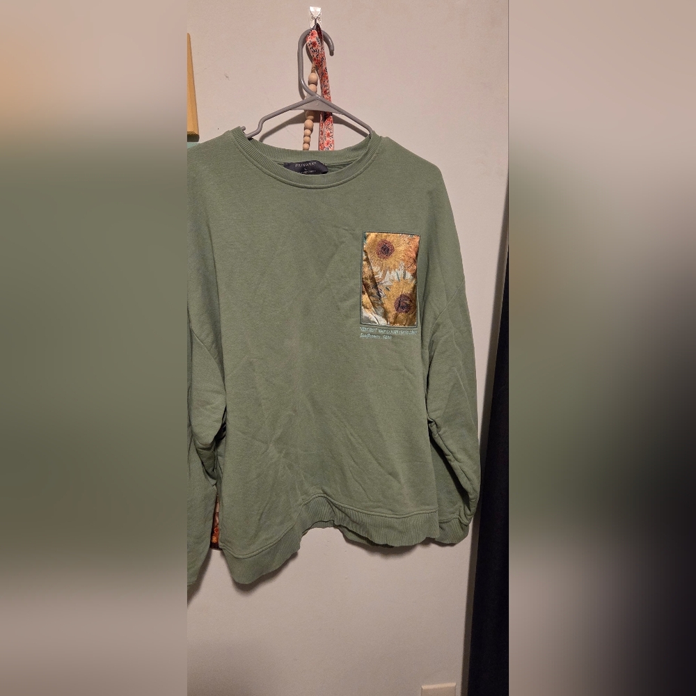 Primark Green Sweatshirt with Sunflower Pocket